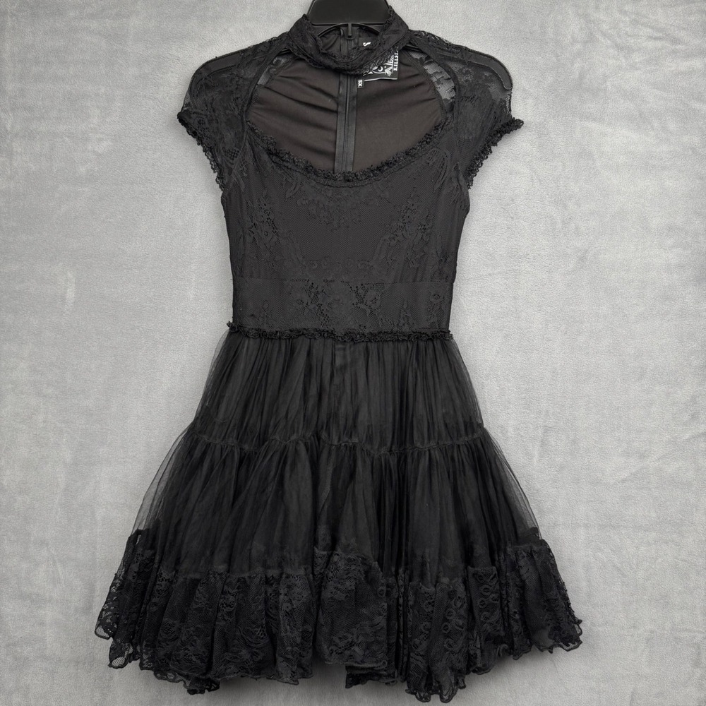 Killstar Black Lace Tulle Gothic‎ Punk Mini Dress XS Witchy